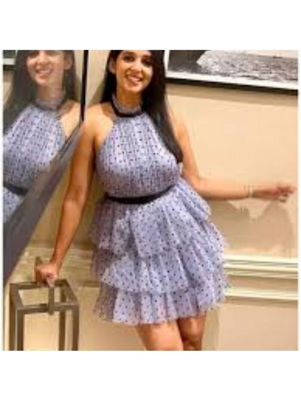 Lipsy Polka-Dotted & Tiered Halter Dress Size 6 NWT